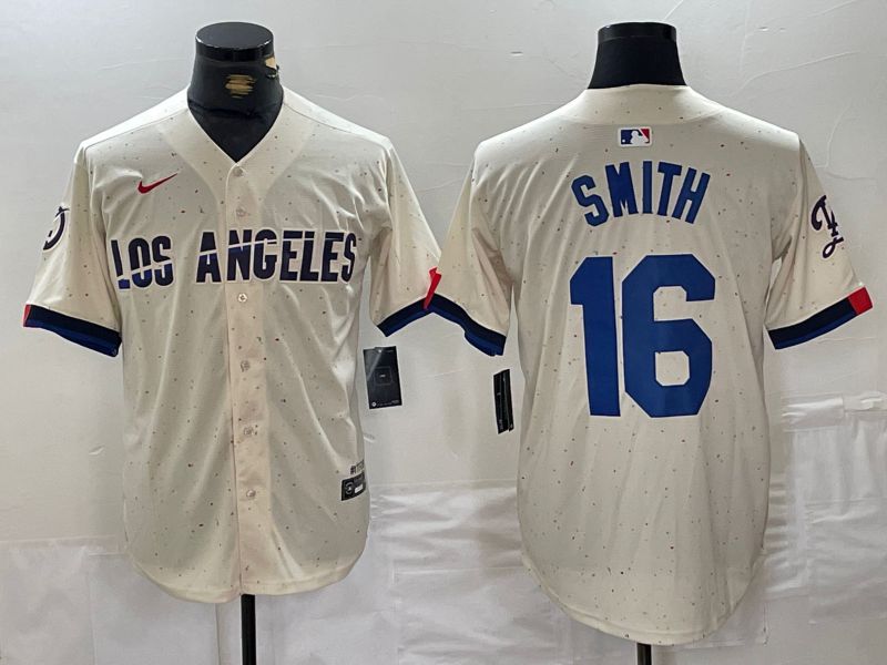 Men Los Angeles Dodgers 16 Smith Cream Fashion Nike Game MLB Jersey style 1